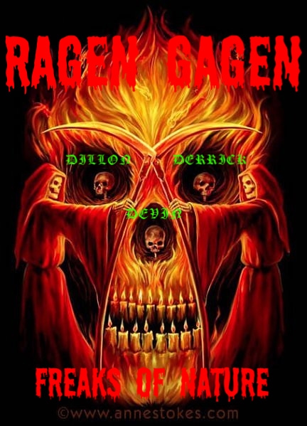 RAGEN GAGEN FLAMING ALTER OF THREE BROTHERS SKULLS